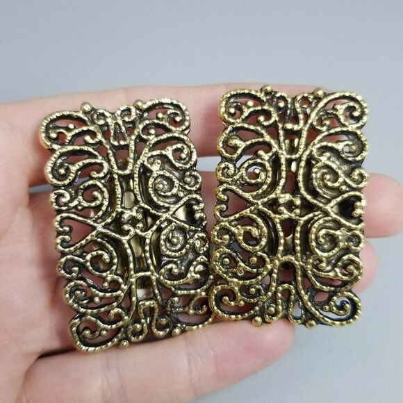 Vintage Tip Toe Gold Tone Filigree Sweater, Dress or Shoe Clips Set Of 2, Estate - Picture 7 of 8